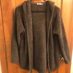 Fuzzy hooded cardigan